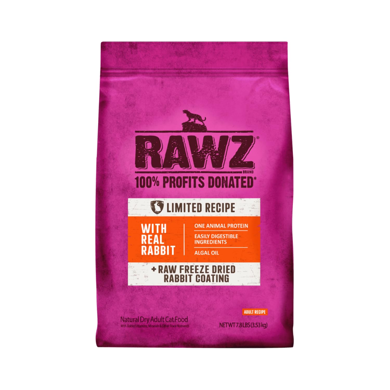 Rawz conejo crudo para gatos, envase visible, opción completa para la alimentación diaria.