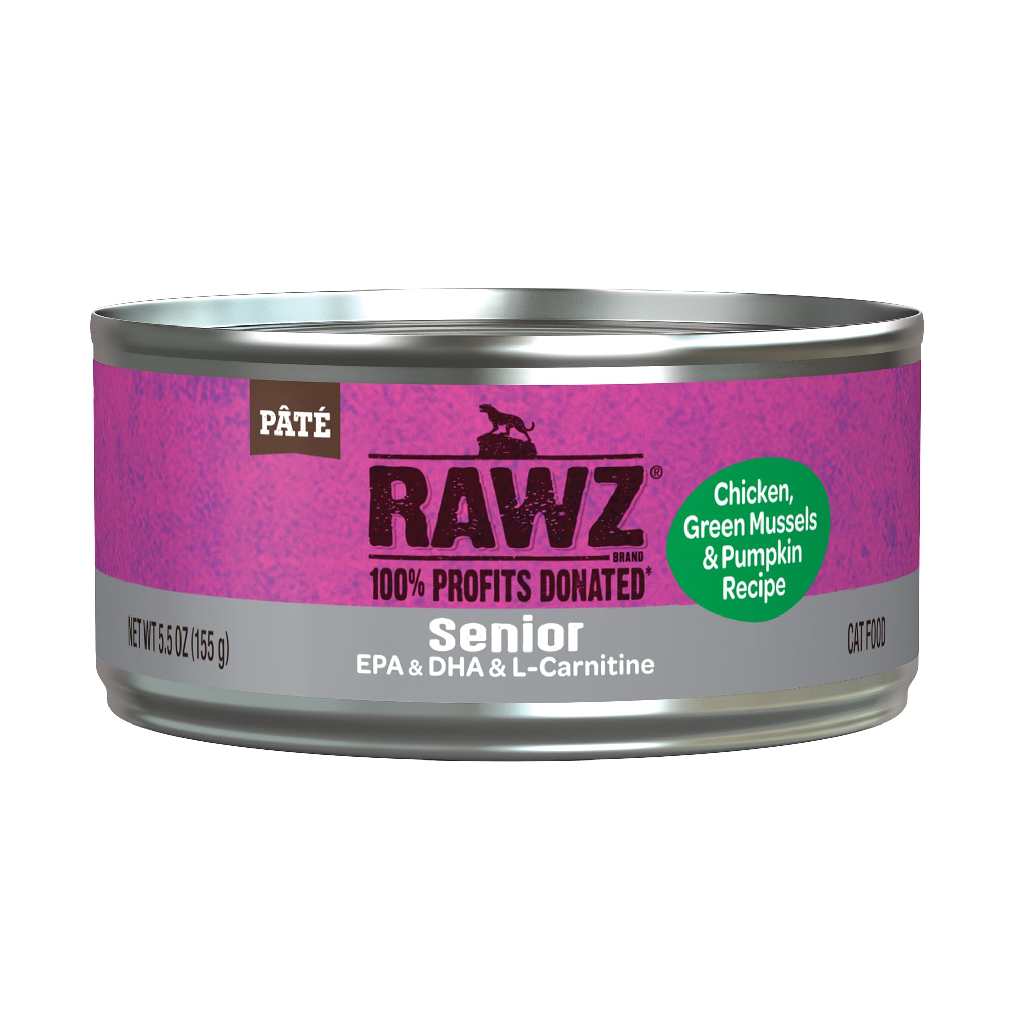 Rawz lata de pate pollo y mejillones verdes para gatos senior, nutrición sabrosa.