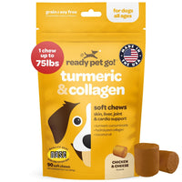 Ready Pet Go Turmeric para perros: bote de golosinas suaves que favorecen la movilidad.