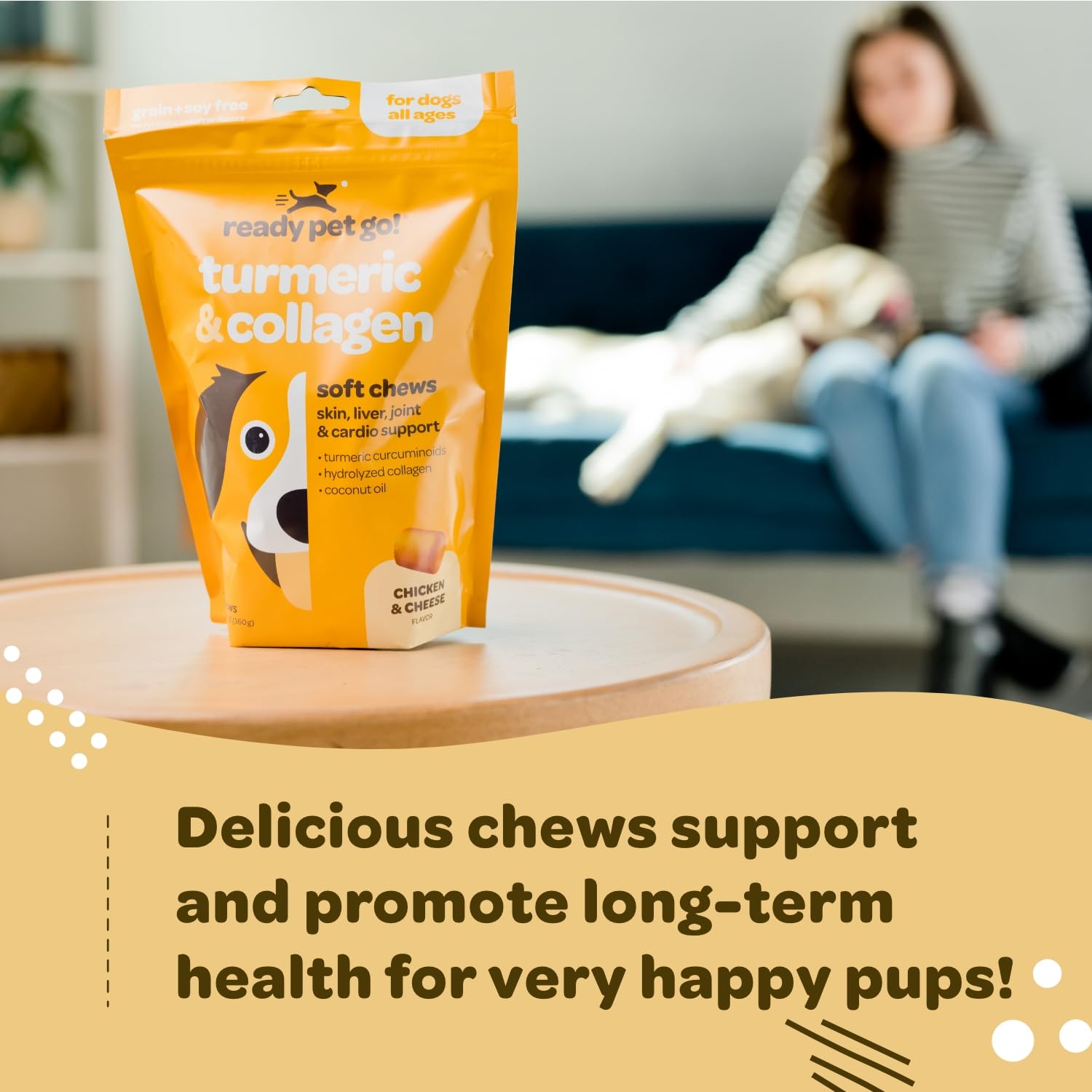 Fórmula sin granos de Ready Pet Go Turmeric para perros.