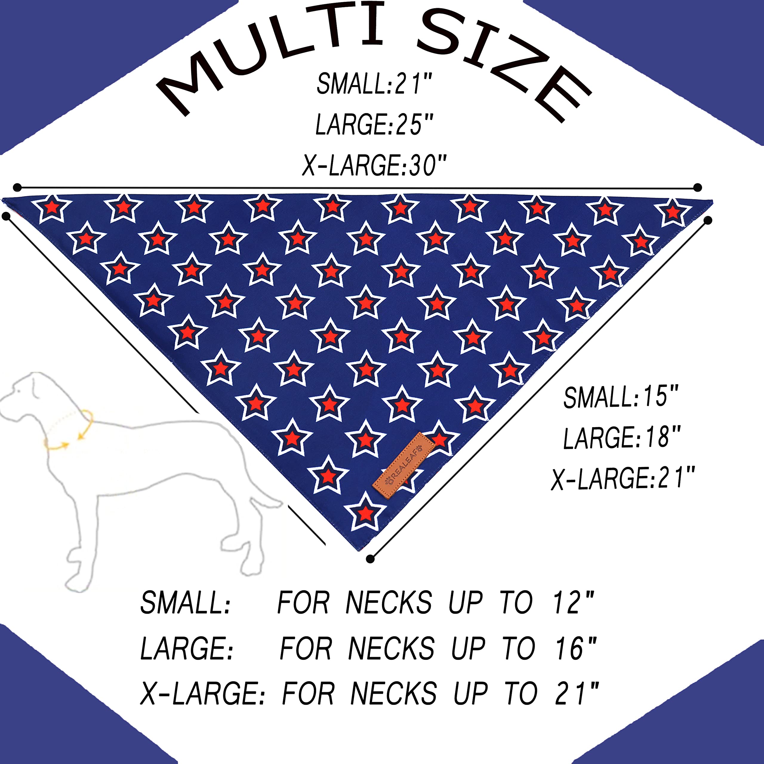 Realeaf bandana para perro con diseño de bandera americana, triángulo reversible para dos looks patrióticos