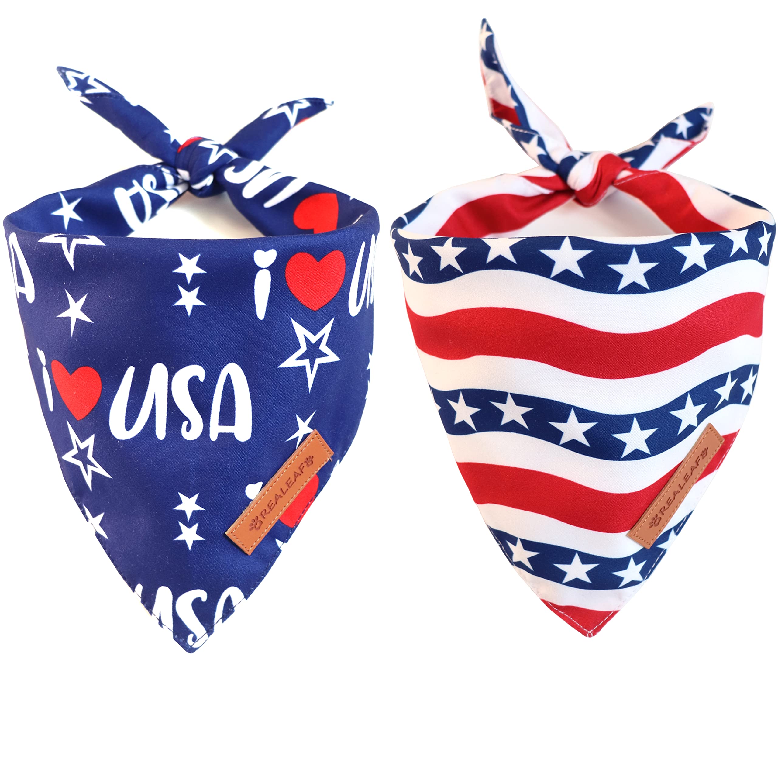 Bandana triangular para perro de Realeaf con diseño americano, ideal para salidas patrióticas.