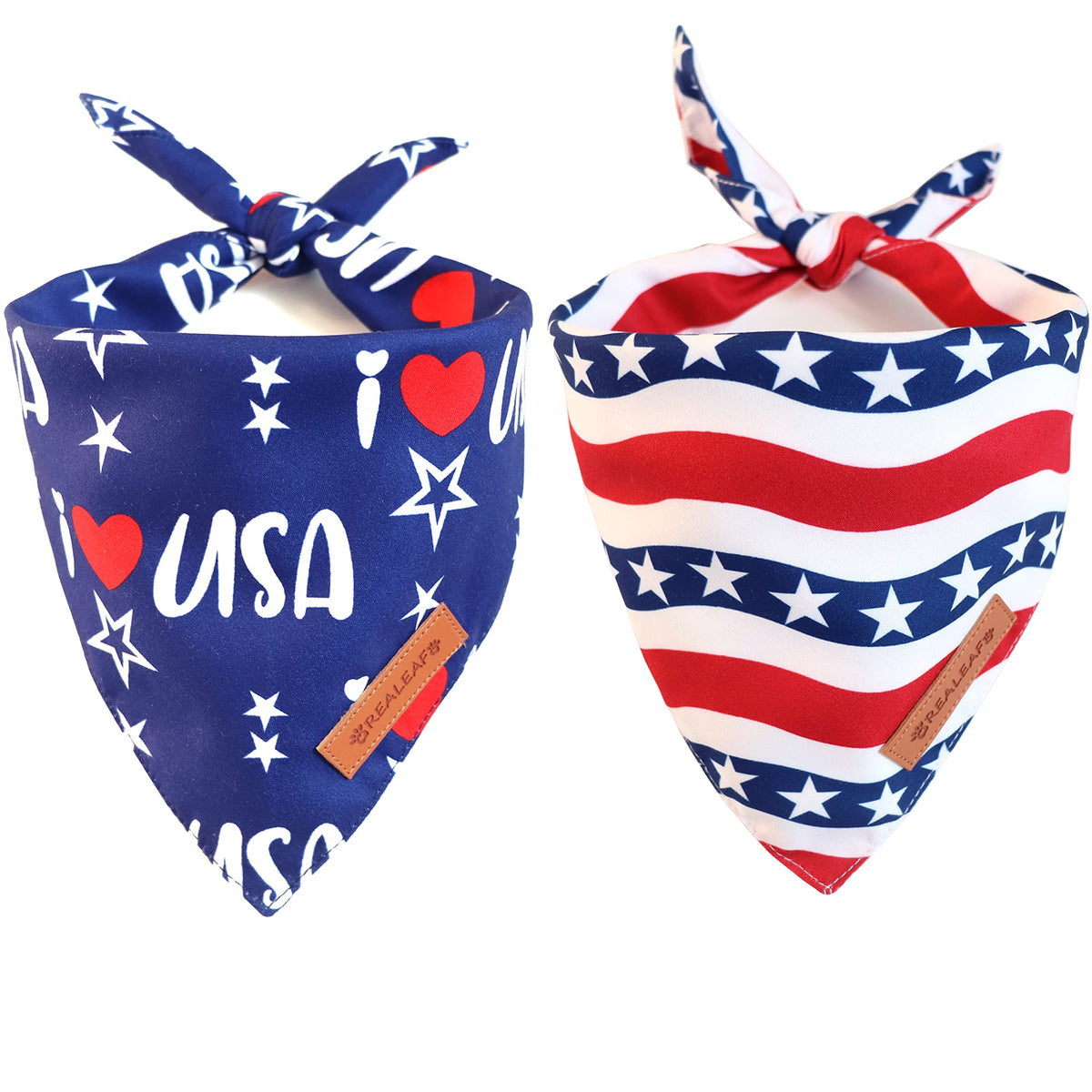 Bandana triangular para perro de Realeaf con diseño americano, ideal para salidas patrióticas.