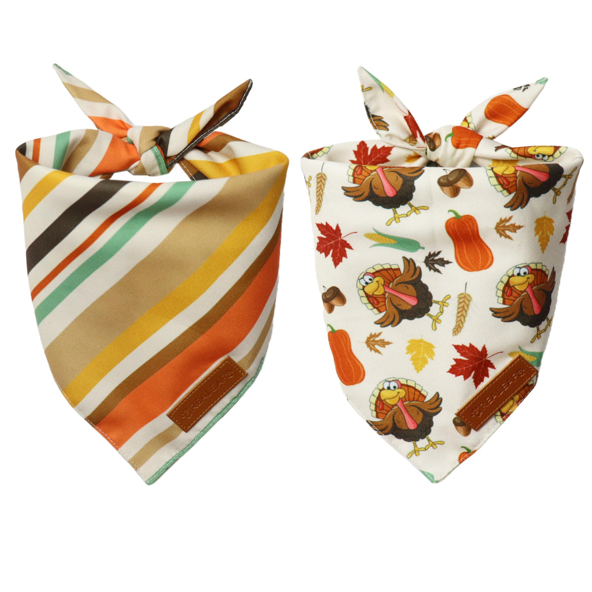 Realeaf panuelo para perro con pavo y calabazas, ideal para el día de Acción de Gracias.