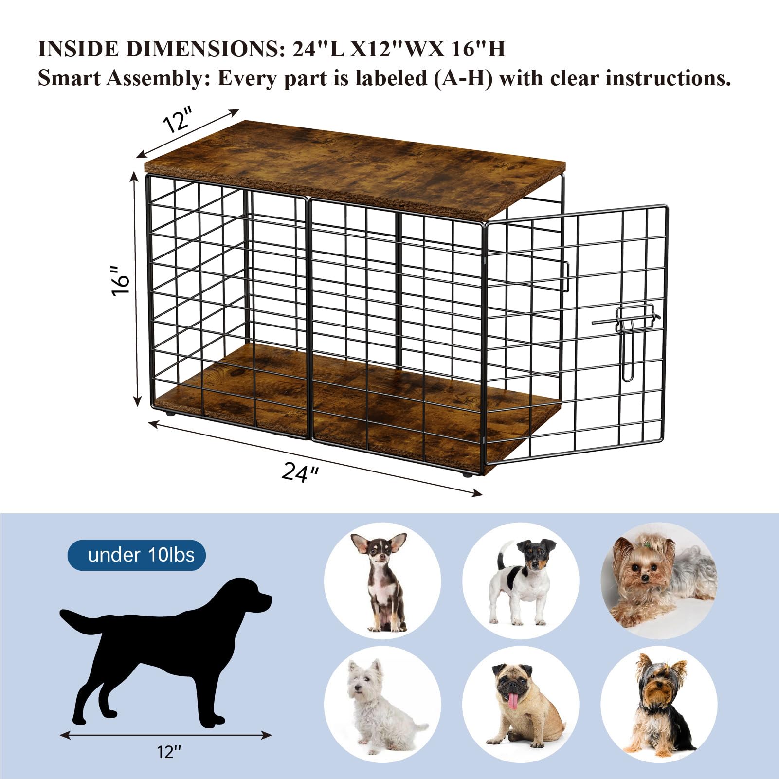 Rechgosh jaula para perros pequeños, tapa de almacenamiento para libros y decoración.