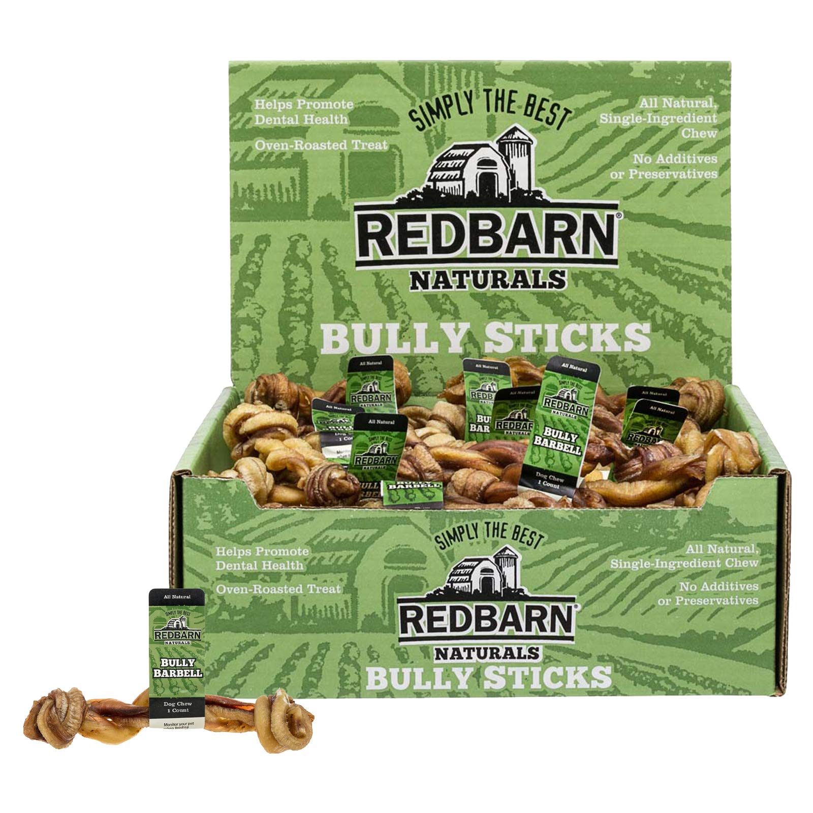 Redbarn Bully Barbells: perro masticando y apoyo dental durante el juego