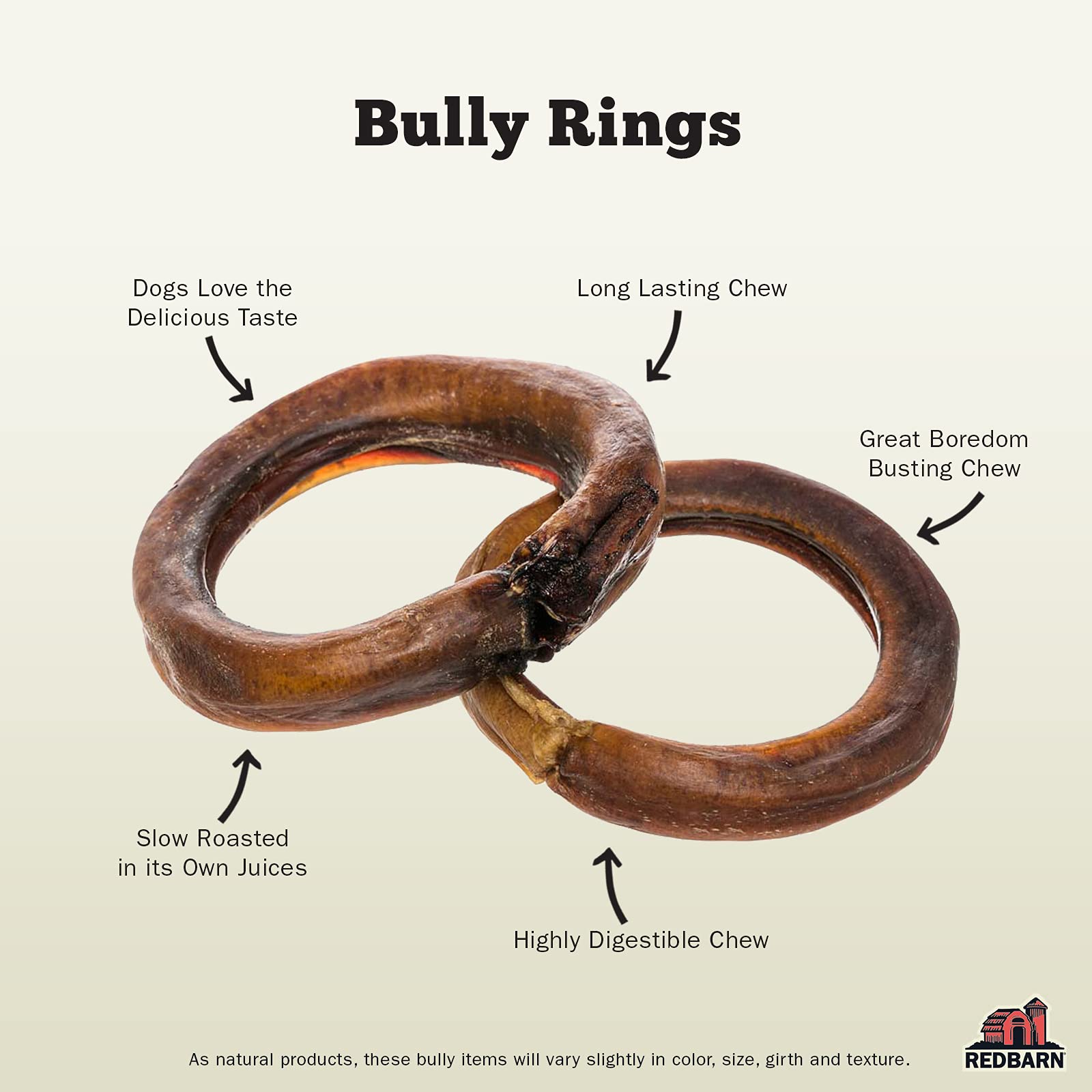 Redbarn Anillos masticables: ingrediente único de ternera para perros exigentes.