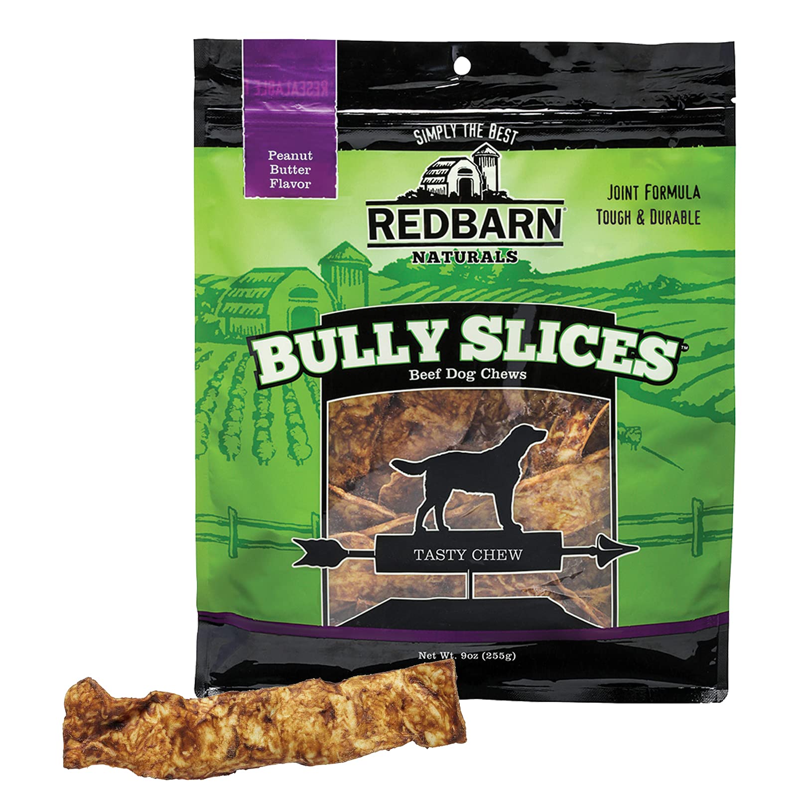 Redbarn Bully Slices en envase de 3x9oz, snack duradero para perros.