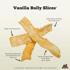 Textura de piel de vaca de Redbarn Bully Slices, masticable y natural.