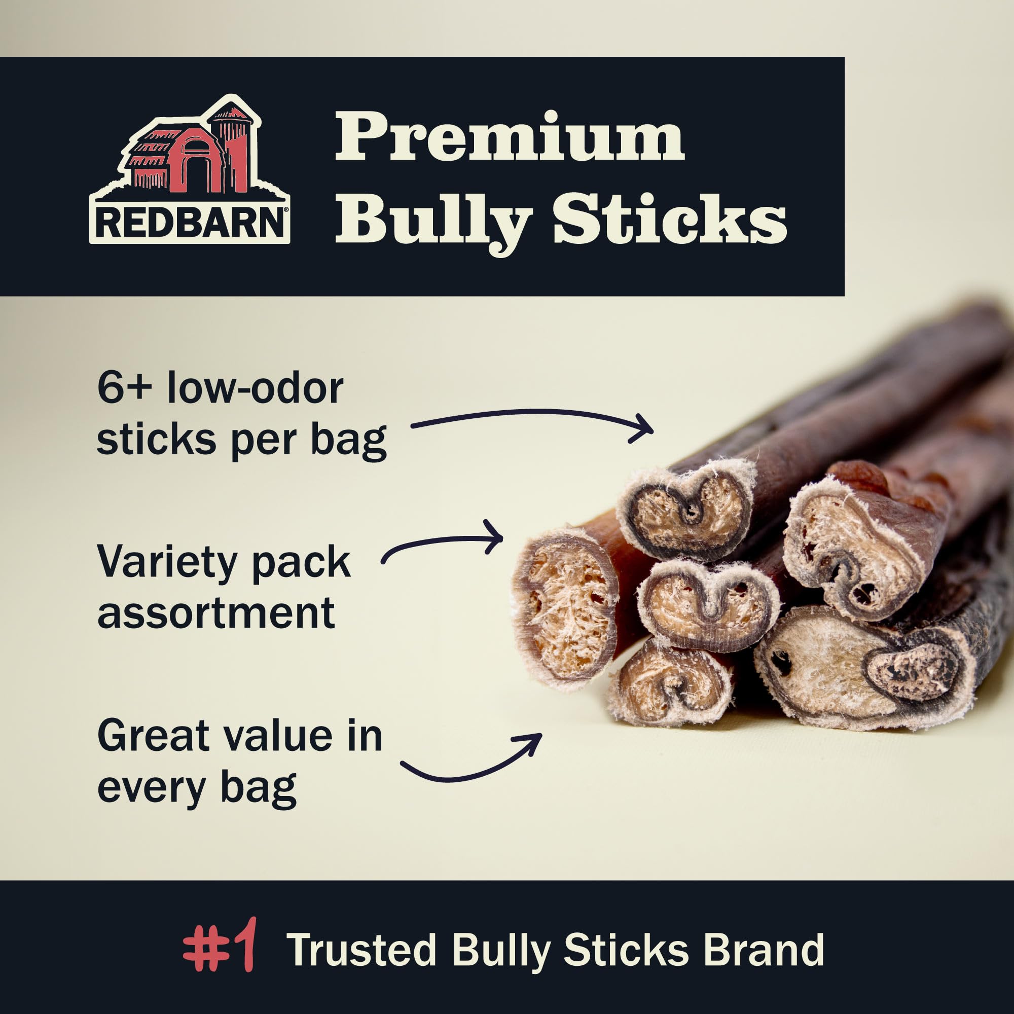Palitos Redbarn Bully Sticks de 5–8 pulgadas para perros de todos tamaños, masticación prolongada.