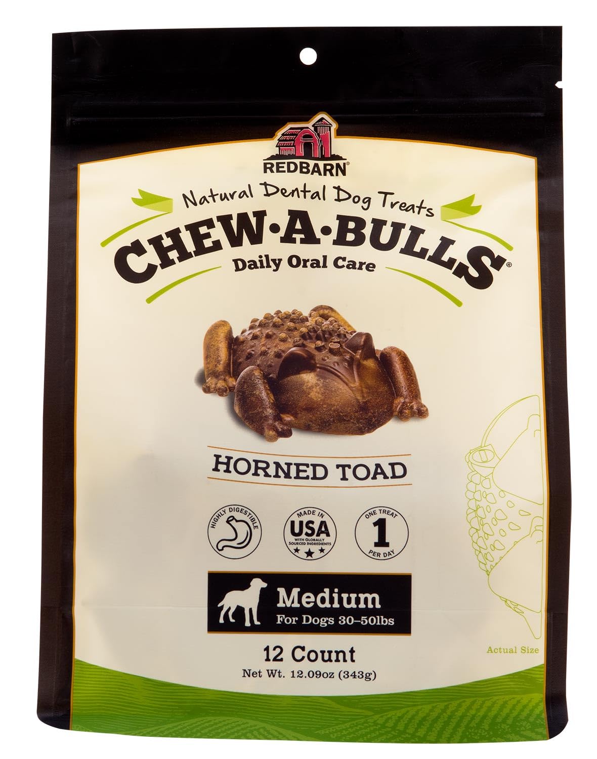 Redbarn Chew-A-Bulls en forma de sapo mediano para perros, ayuda a la limpieza dental diaria