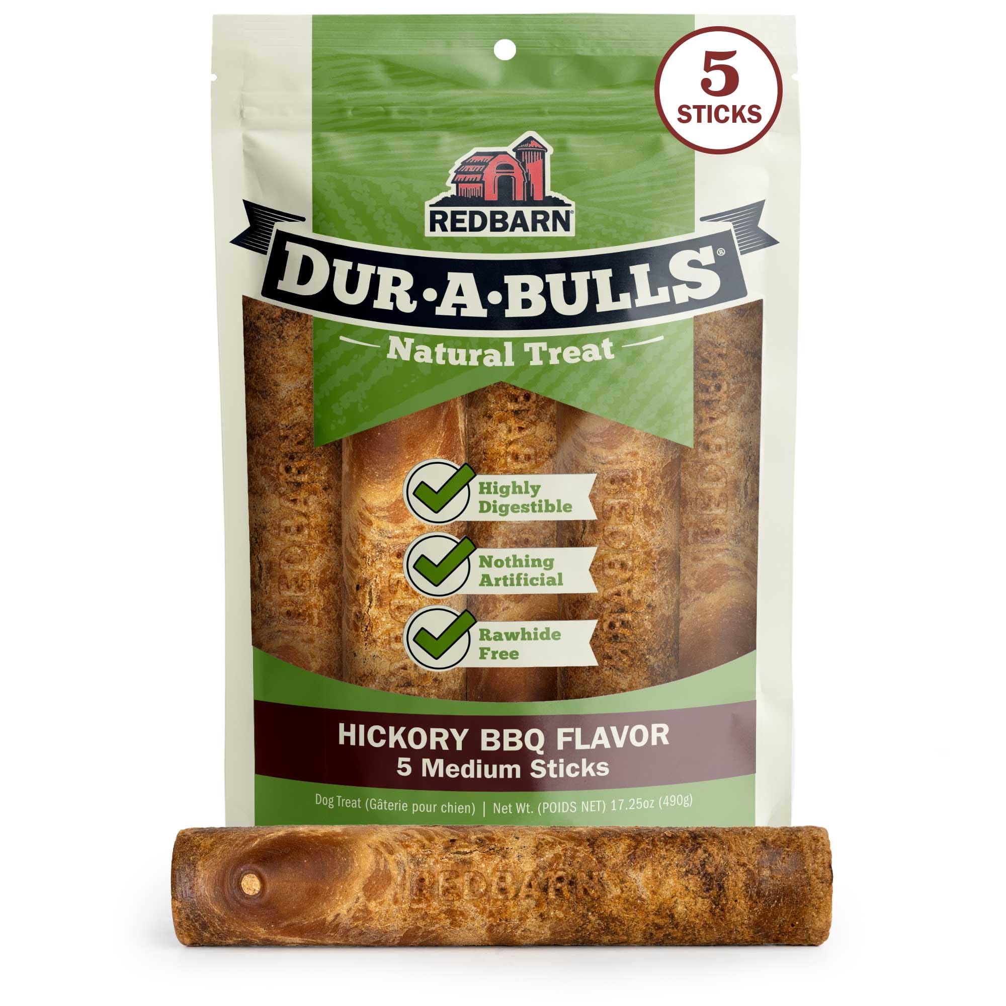 Redbarn Dur-A-Bulls bastones medianos, sabor ahumado para masticar seguro.