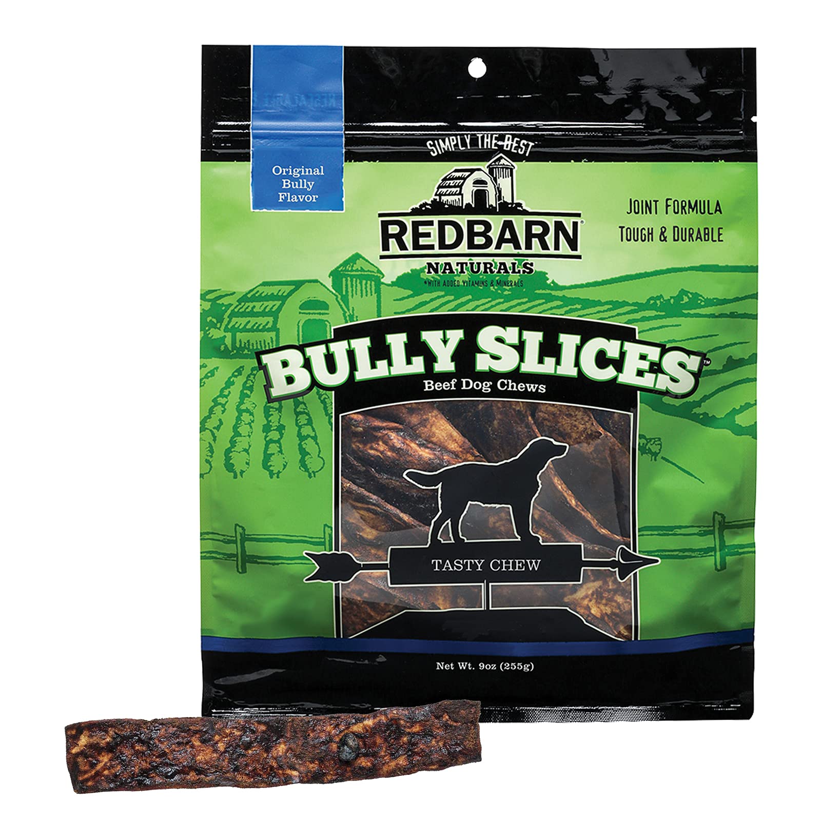 Redbarn Naturals Bully Slices en empaque 4x9 oz, snack sabroso para perros.