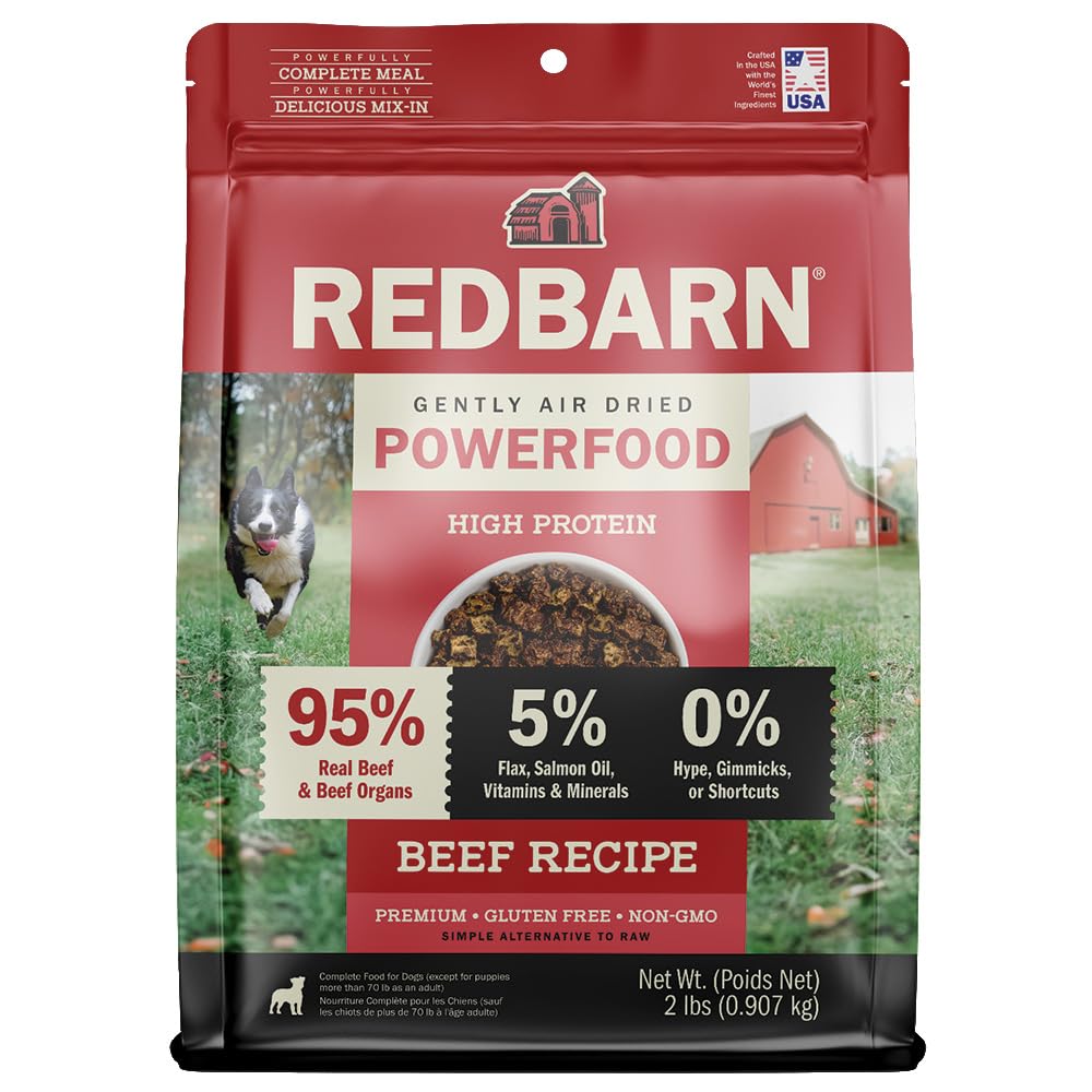 Redbarn Powerfood: alimento aireado 95% carne de res, alta proteína para perros.