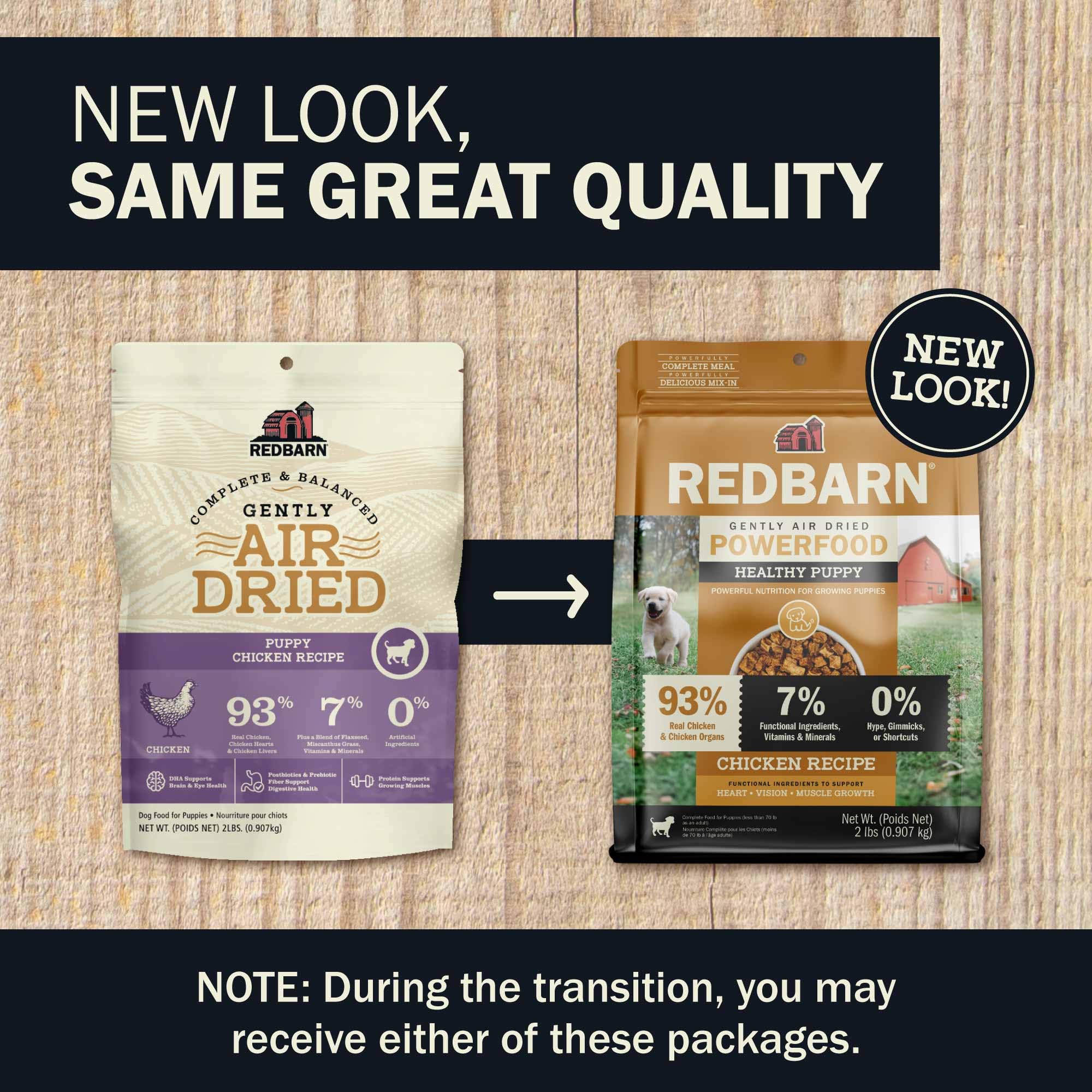 Etiqueta nutricional clara de Redbarn Powerfood para cachorros