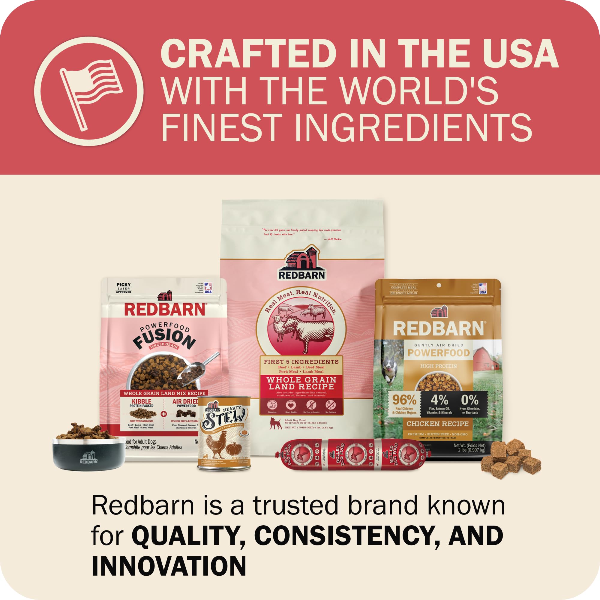 Redbarn Powerfood Fusion envase práctico para programar raciones diarias.