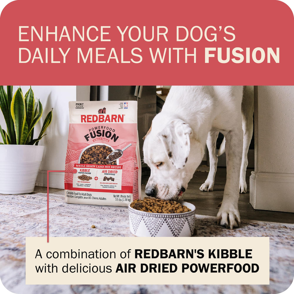 Redbarn Powerfood Fusion receta con grano entero para todas las etapas de vida.