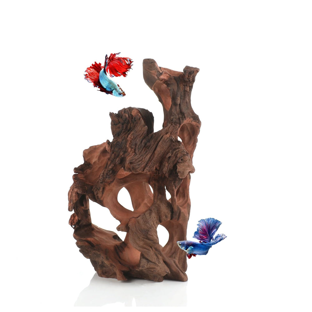 Redfeiyang cueva de madera natural, refugio seguro y decorativo para betta y peces