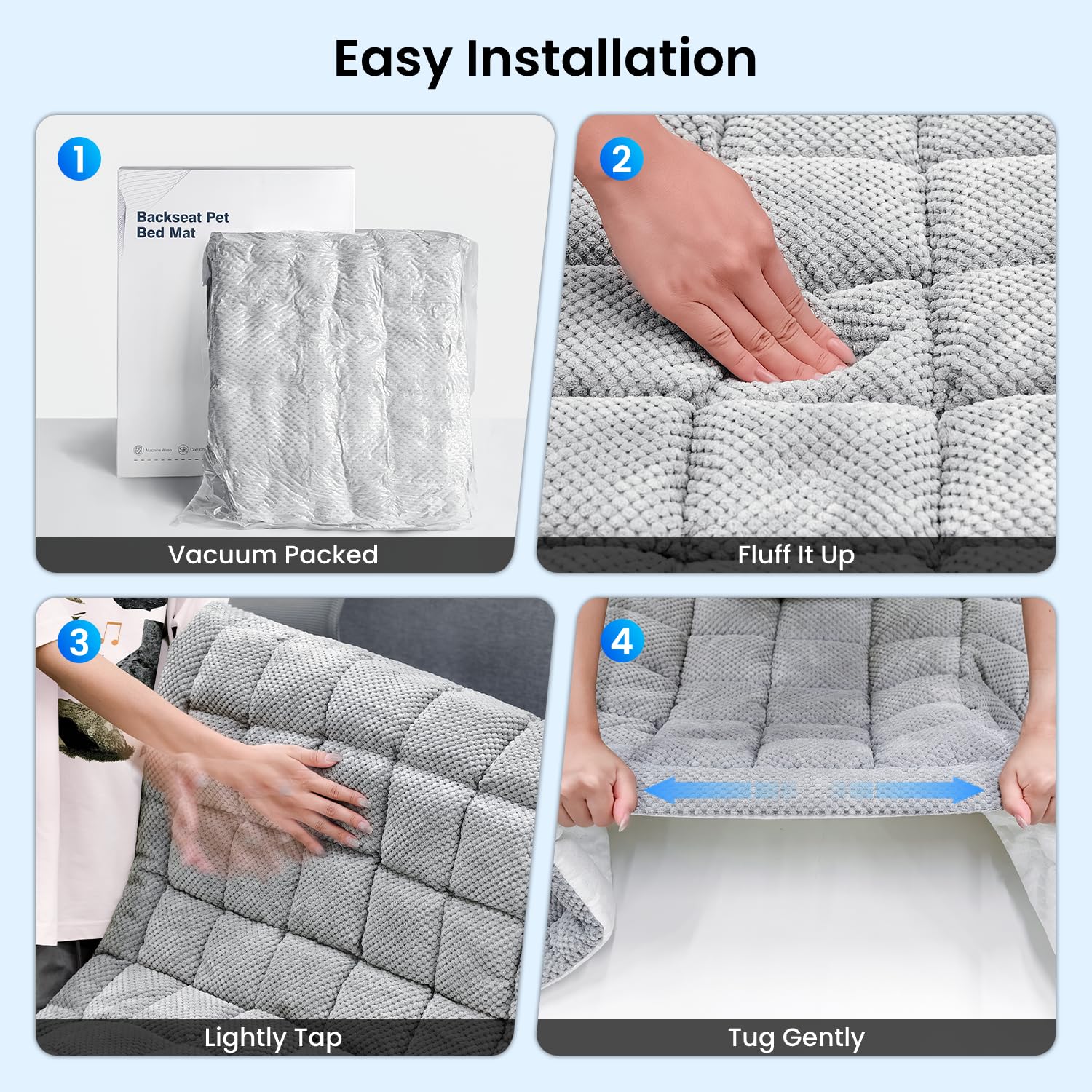Cama REEVAA resistente a mordidas, ideal para perros activos en coche.