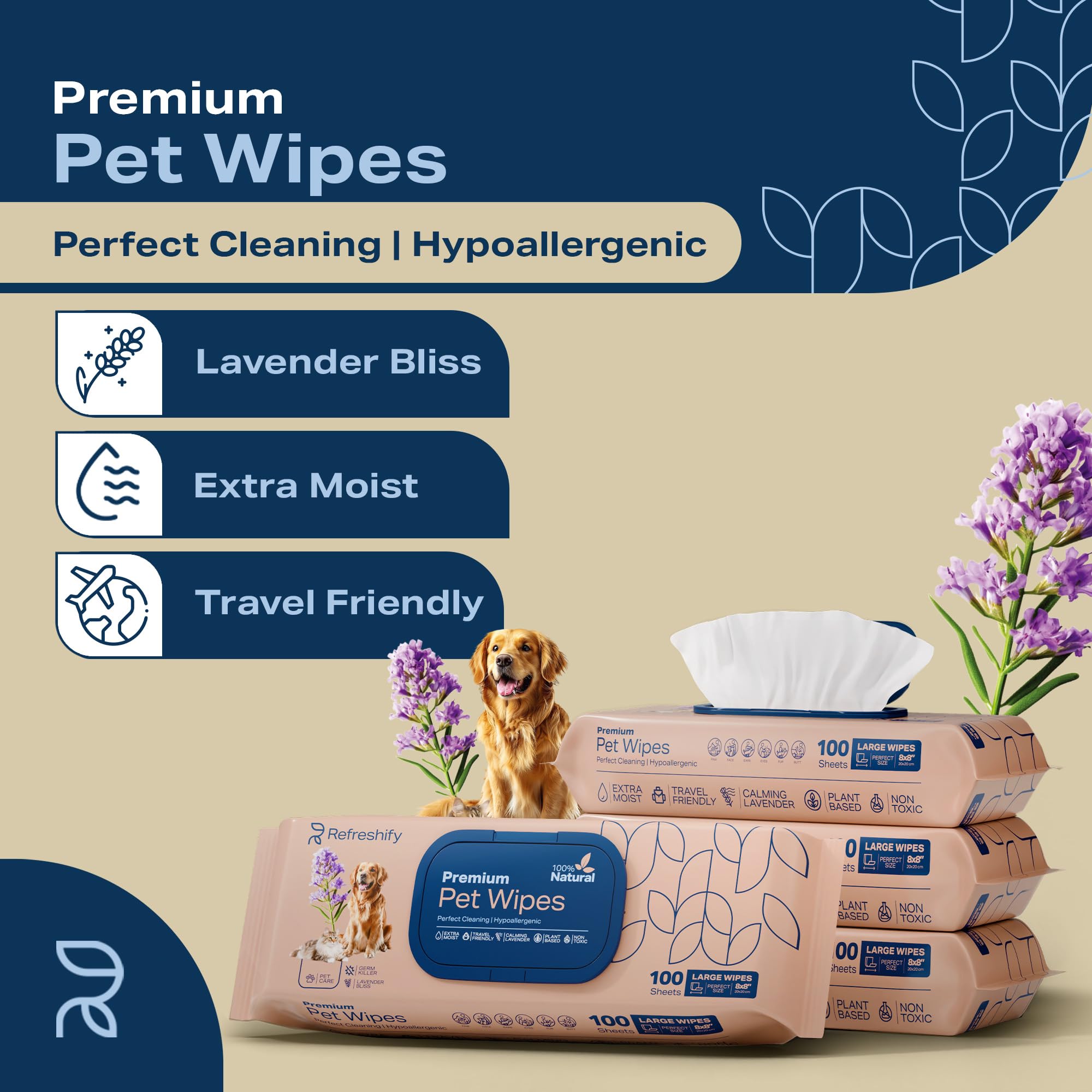 REFRESHIFY: toallitas para perros cara, limpian y refrescan sin irritación.