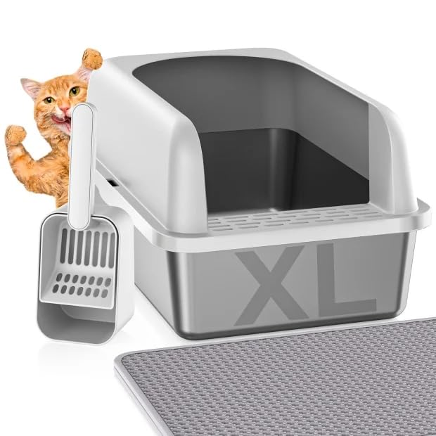 Caja Refrze de arena de acero inoxidable con tapa para gatos y limpieza fácil