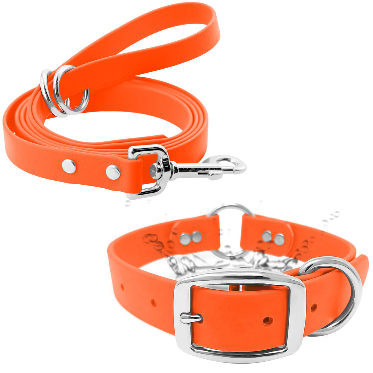 Collar Regal Dog Products naranja impermeable para perros grandes con anillo central seguro