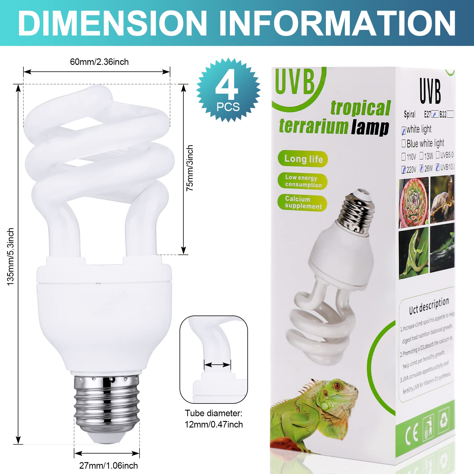 Reginary bombilla UVB10 tropical para reptiles iluminación que simula el sol
