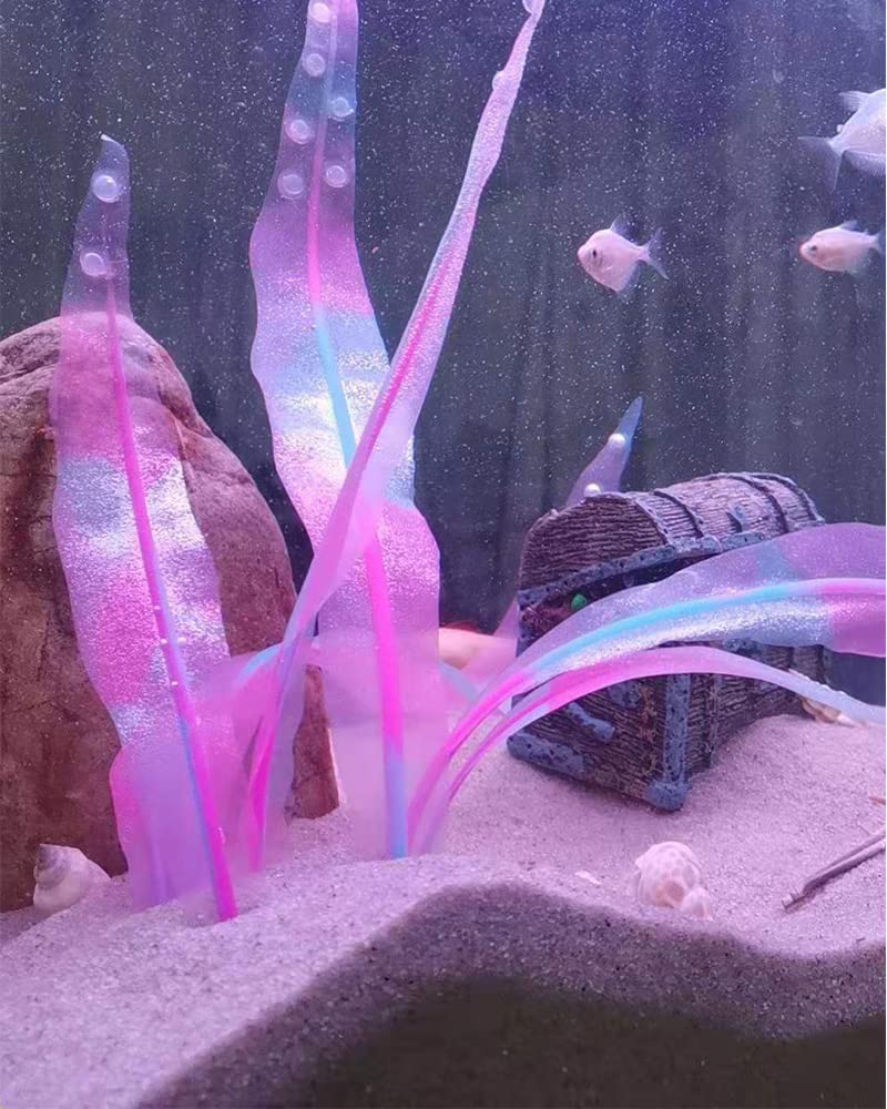 REIRQIE kelp de silicona rosada para acuario, decoración flexible y atractiva.