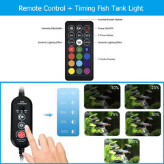 Luz para acuario con control remoto REIRQIE facilita ajustar tonalidad y ritmo.