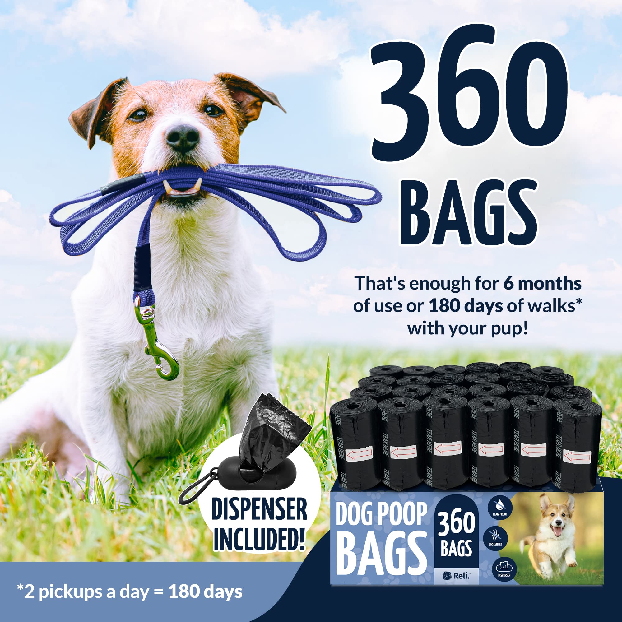 Reli set de 360 bolsas para heces caninas en 24 rollos, listo para llevar