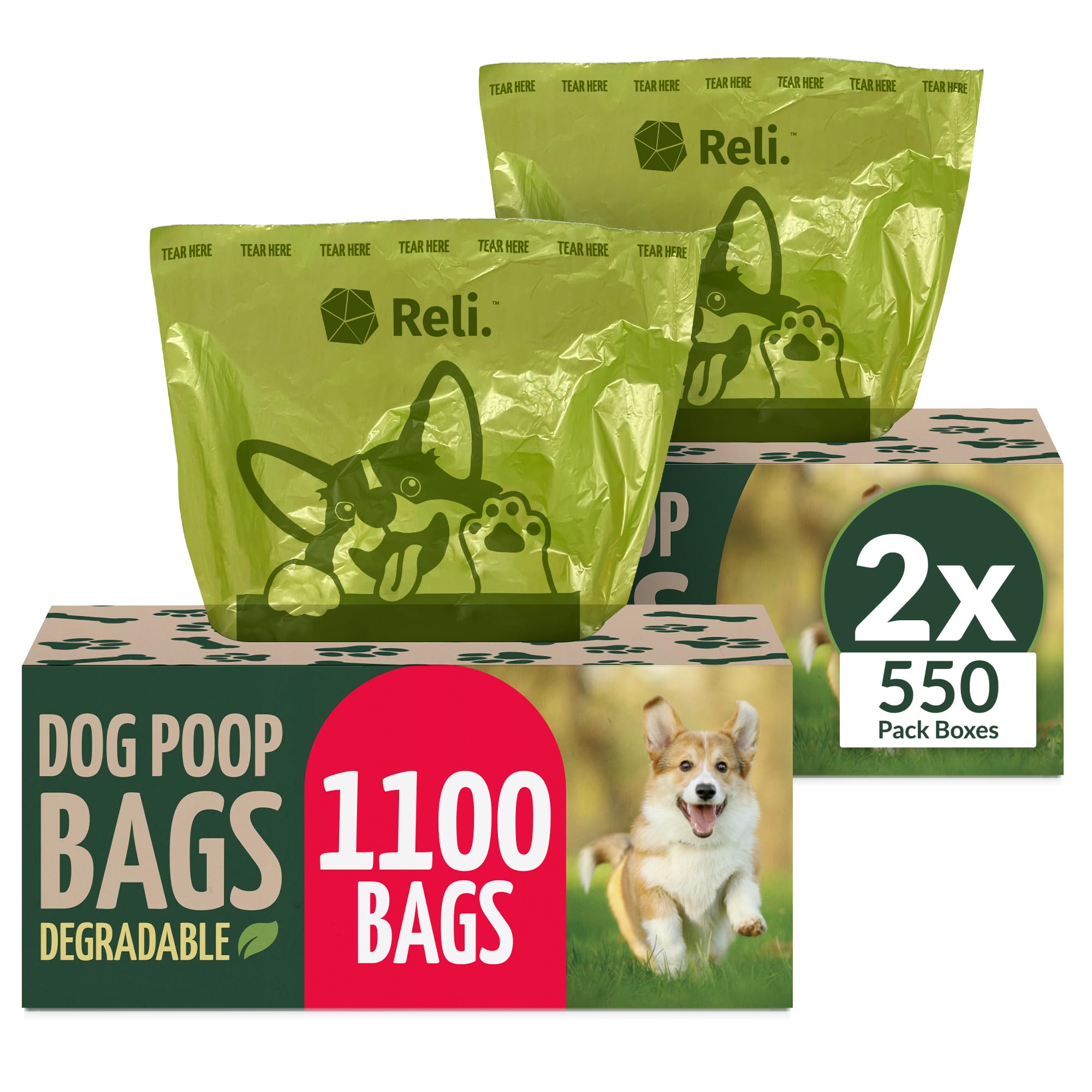 Reli bolsas biodegradables para excrementos caninos, 1100 unidades, ideales para paseos limpios