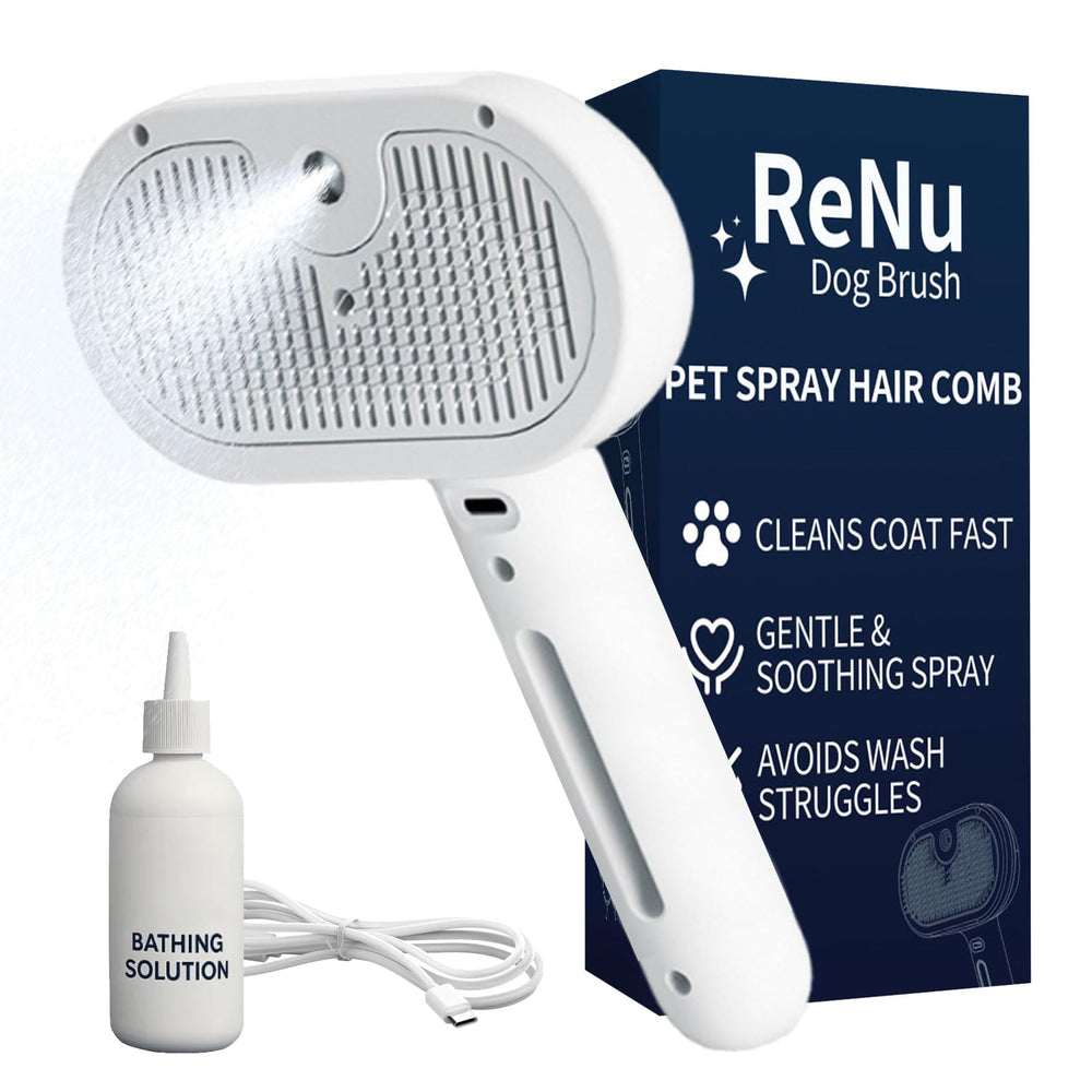 ReNu Dog Brush sistema-3-en-1: cepillar, vapor y masajear mascotas