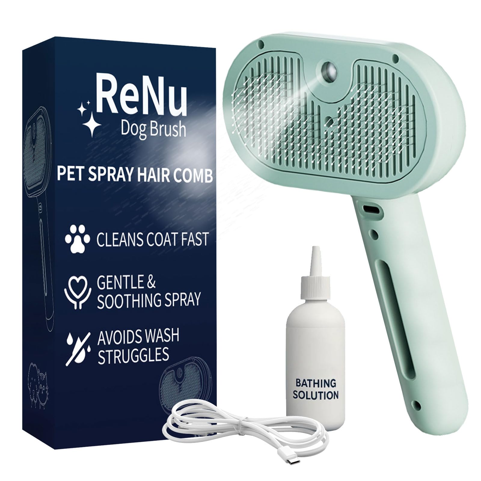 ReNu Dog Brush vapor ducha perros: cepillado cómodo y rápido durante el baño.
