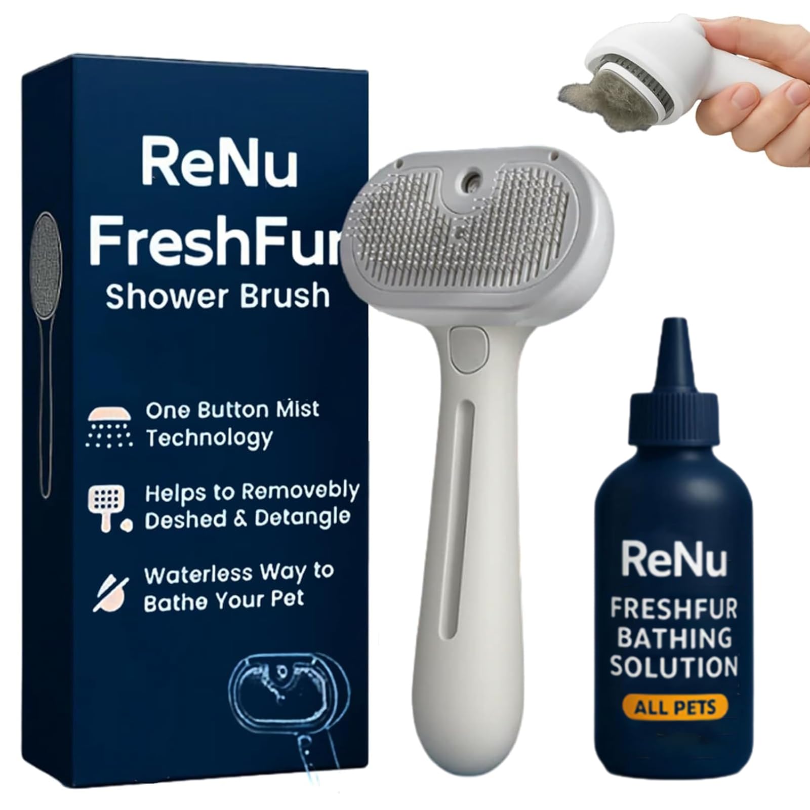 Renu FreshFur Cepillo 3 en 1 para perros, facilita el cepillado suave.