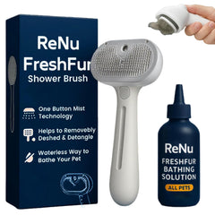 Renu FreshFur Cepillo 3 en 1 para perros, facilita el cepillado suave.