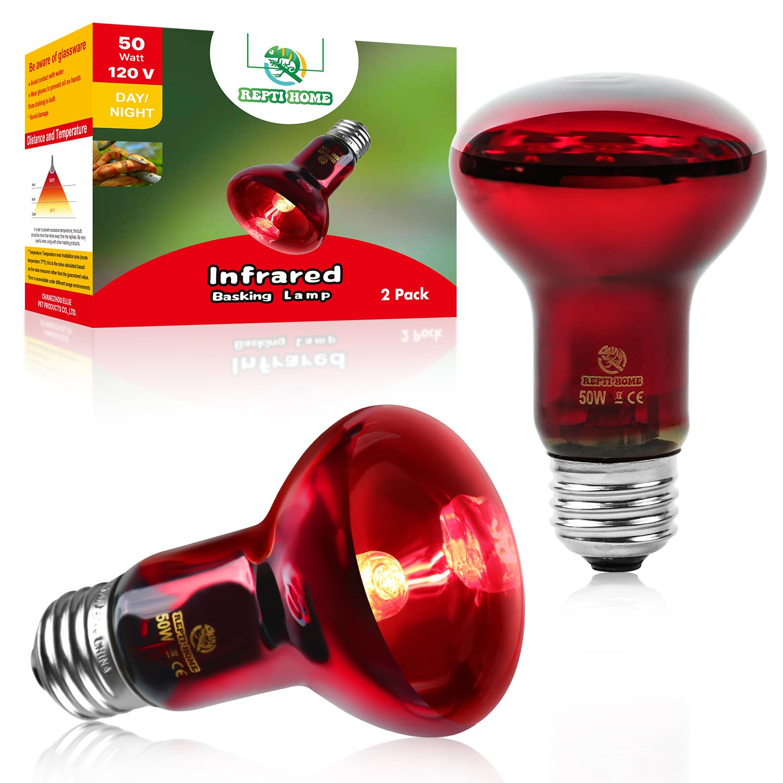 Lámpara infrarroja REPTI HOME de 50W para reptiles y aves de corral, calor seguro.