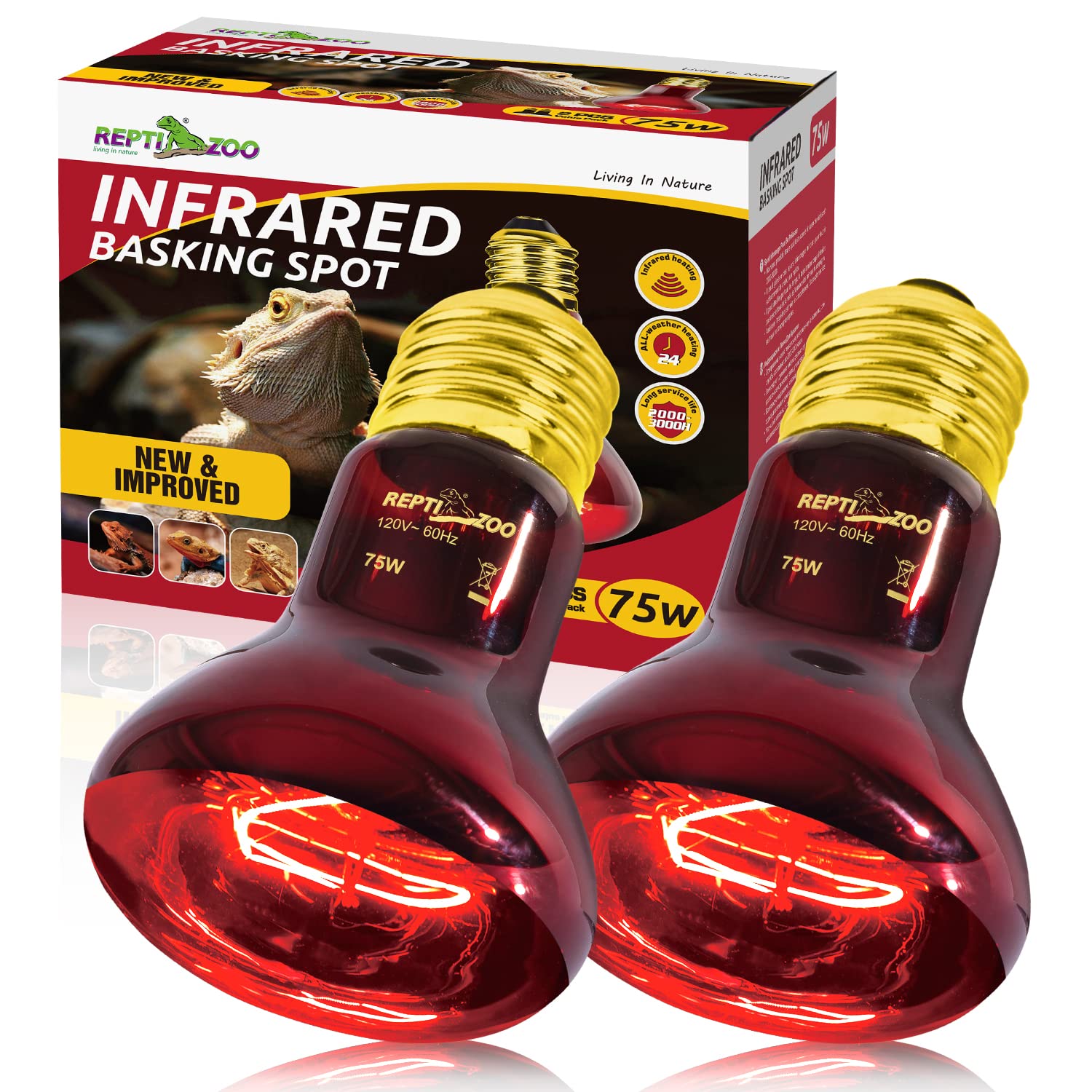 repti-zoo 75w lámpara calor infrarroja para terrario, temperatura estable sin perturbar día/noche