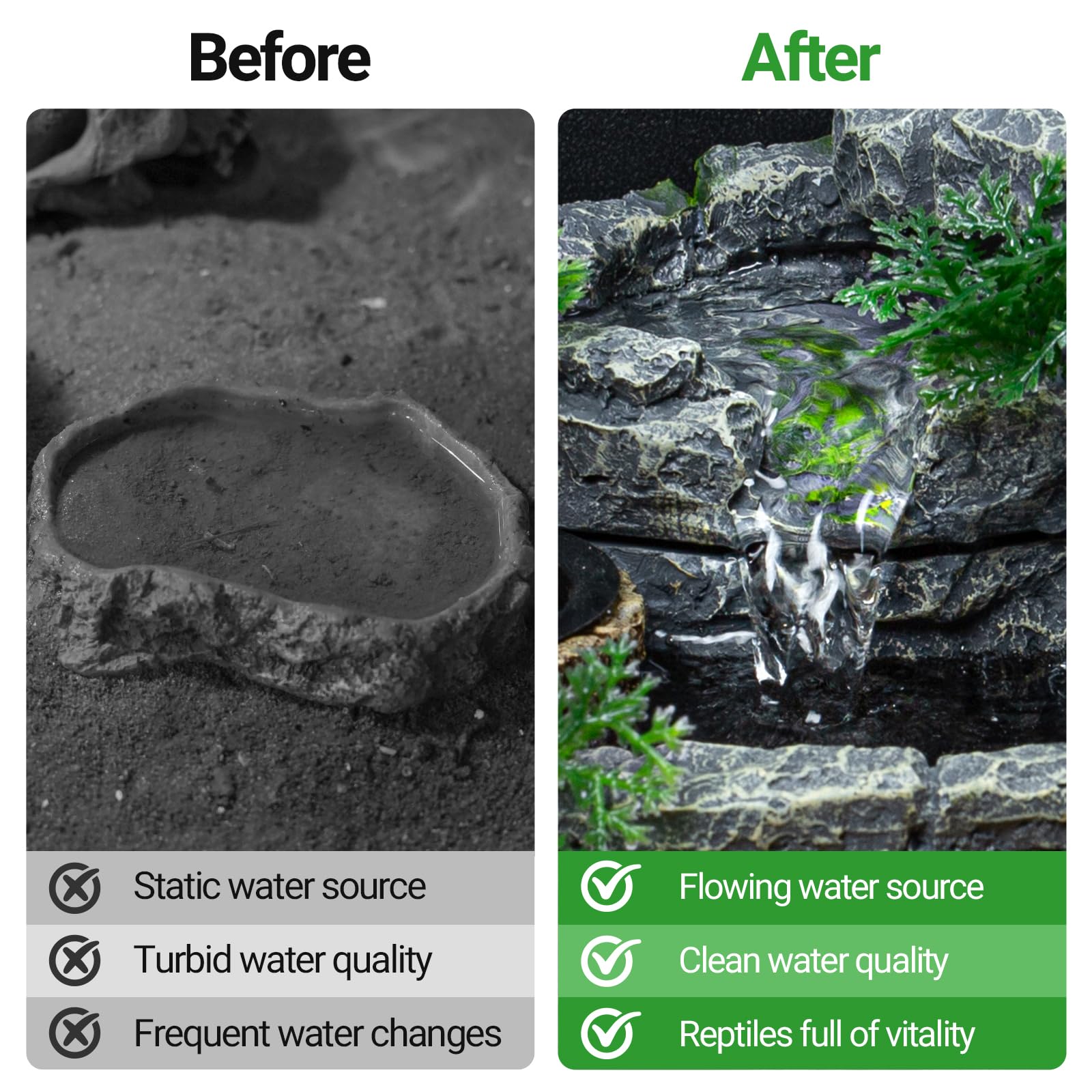 REPTI ZOO fuente de agua constante para mantener humedad en terrario