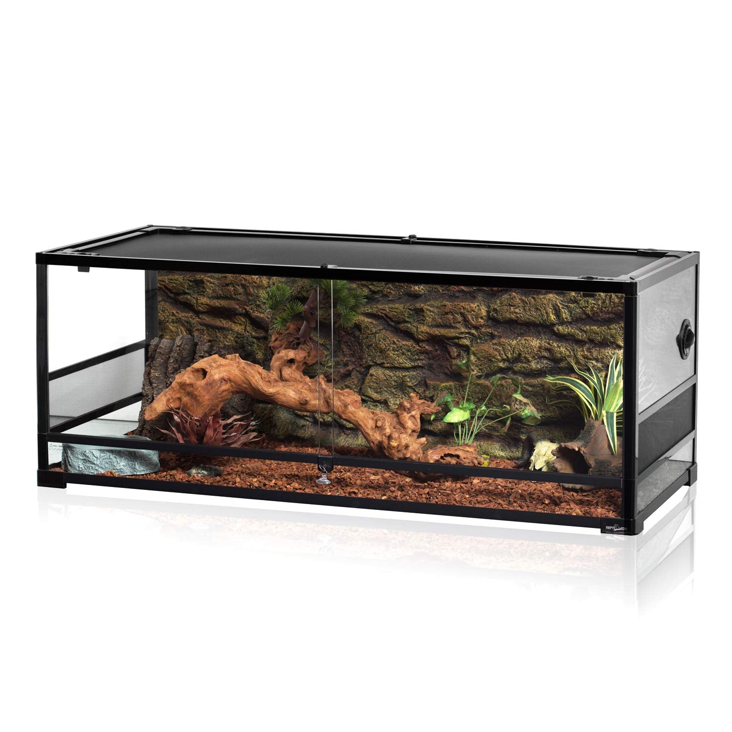 Terrario REPTI ZOO 67 Galones con puerta frontal deslizante para alimentación fácil.