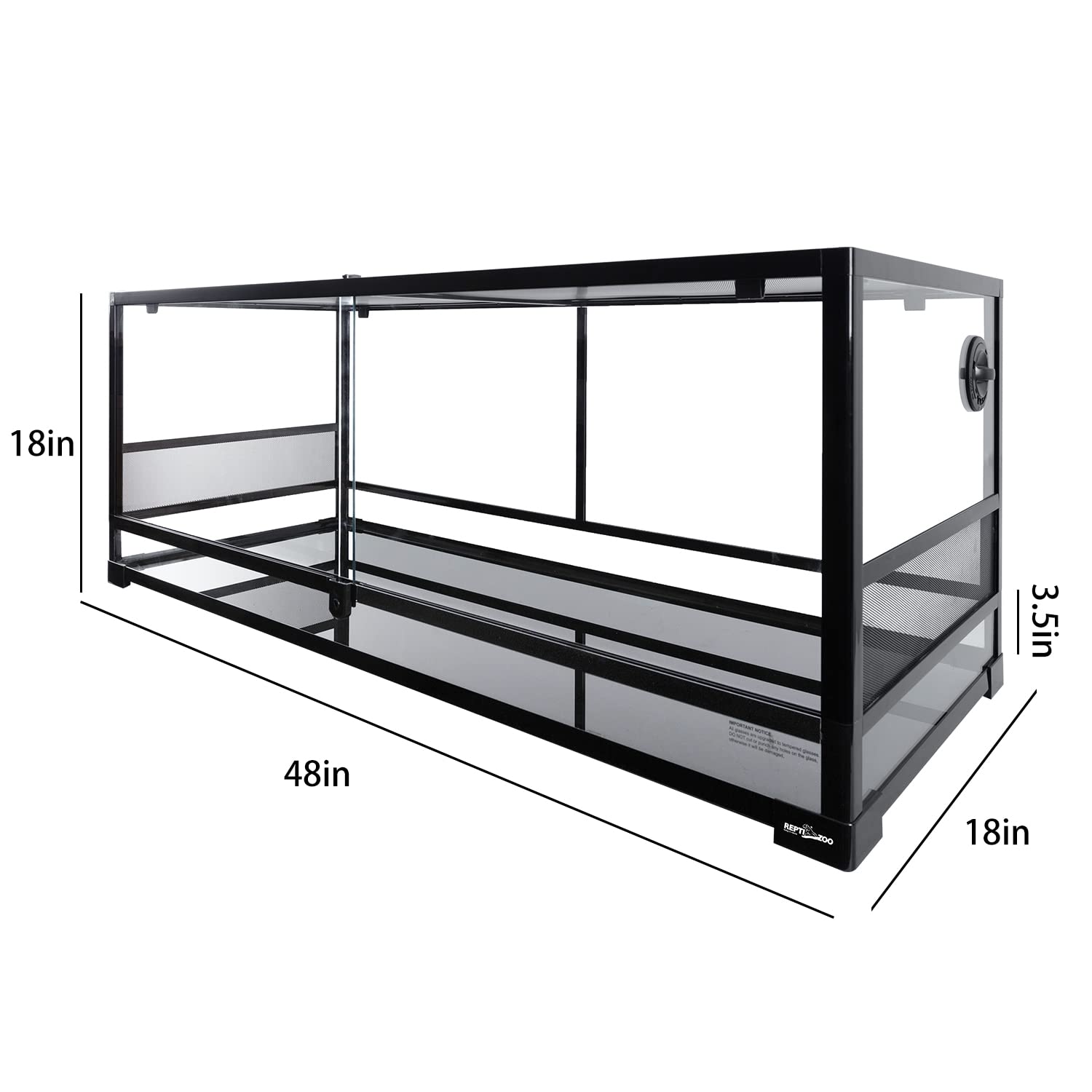 Terrario REPTI ZOO de vidrio templado con dimensiones 48x18x18 pulgadas para reptiles grandes.