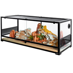Terrario REPTI ZOO con puerta frontal deslizante para alimentación y limpieza fáciles.