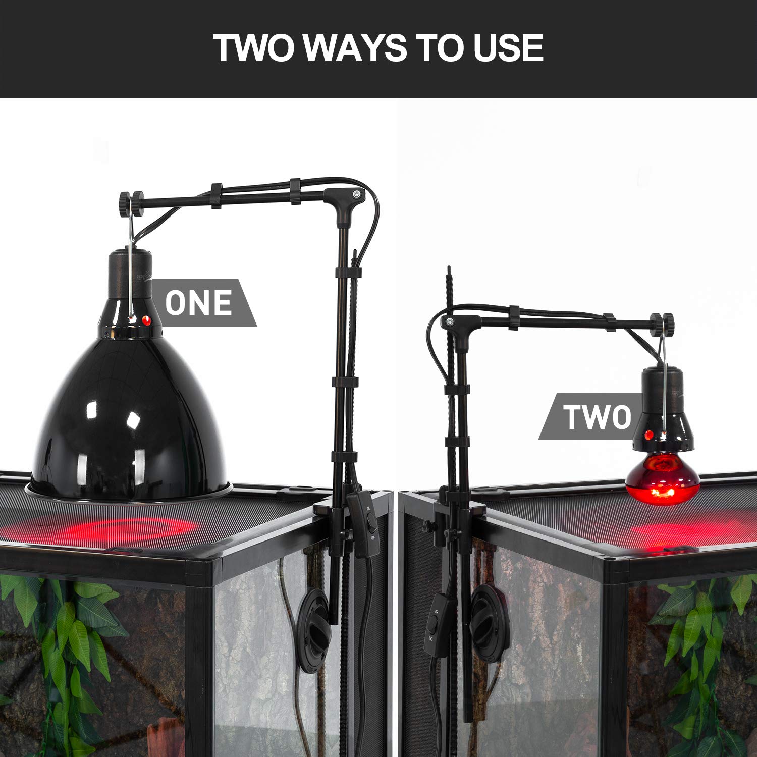 Compatible con bombillas E26 y calefactores UVB/UVA para terrarios.