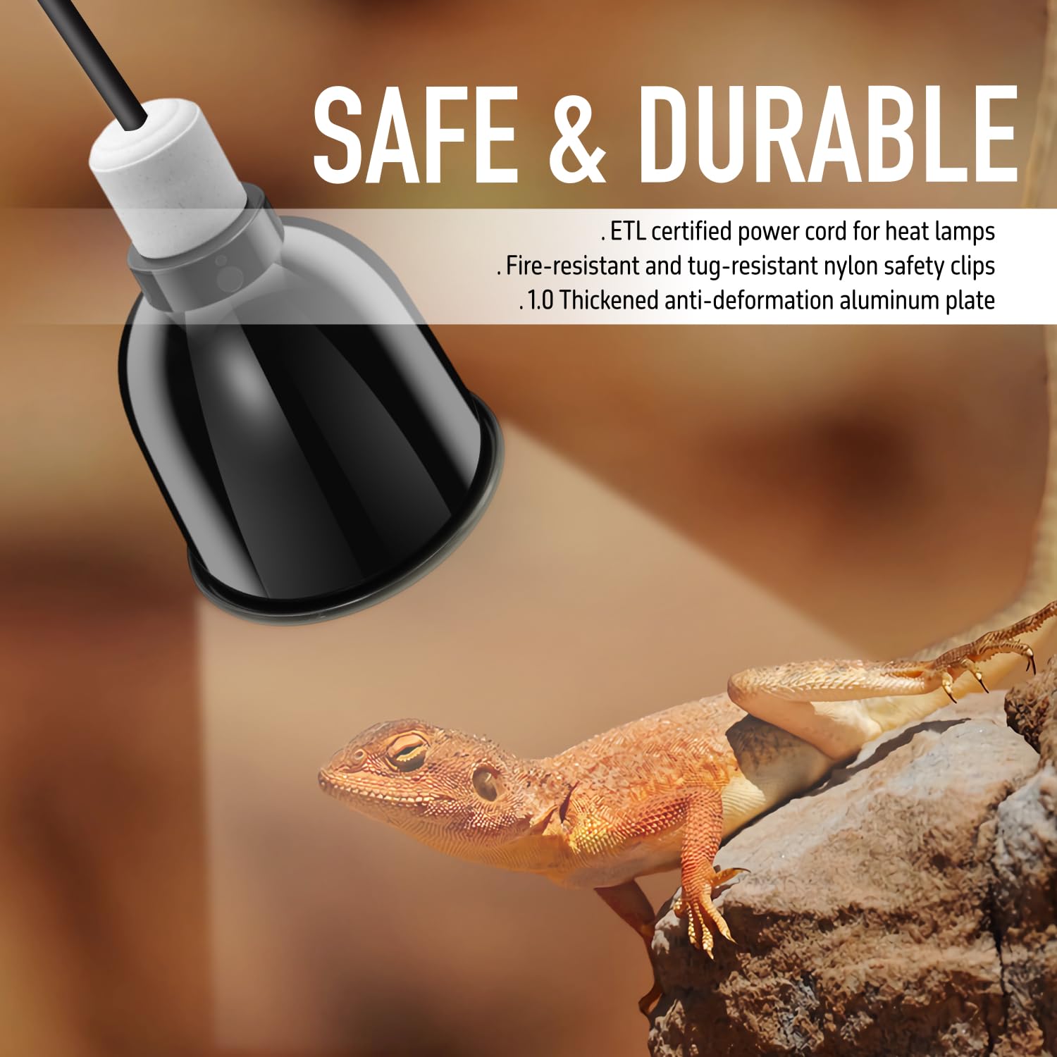 ReptiKing domo admite bombillas diversas para reptiles, incluyendo UVB y luz natural.
