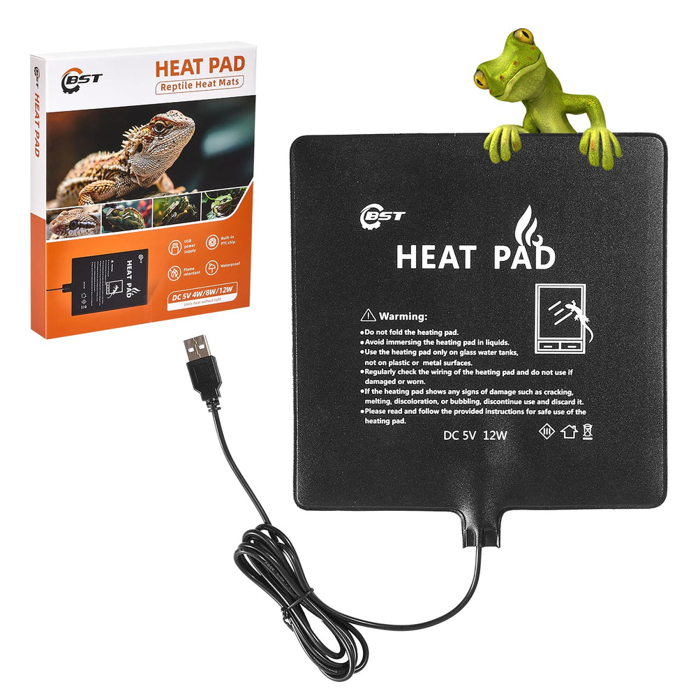 Almohadilla calefactor impermeable para reptiles de 8x8 pulgadas, calor constante para terrarios.