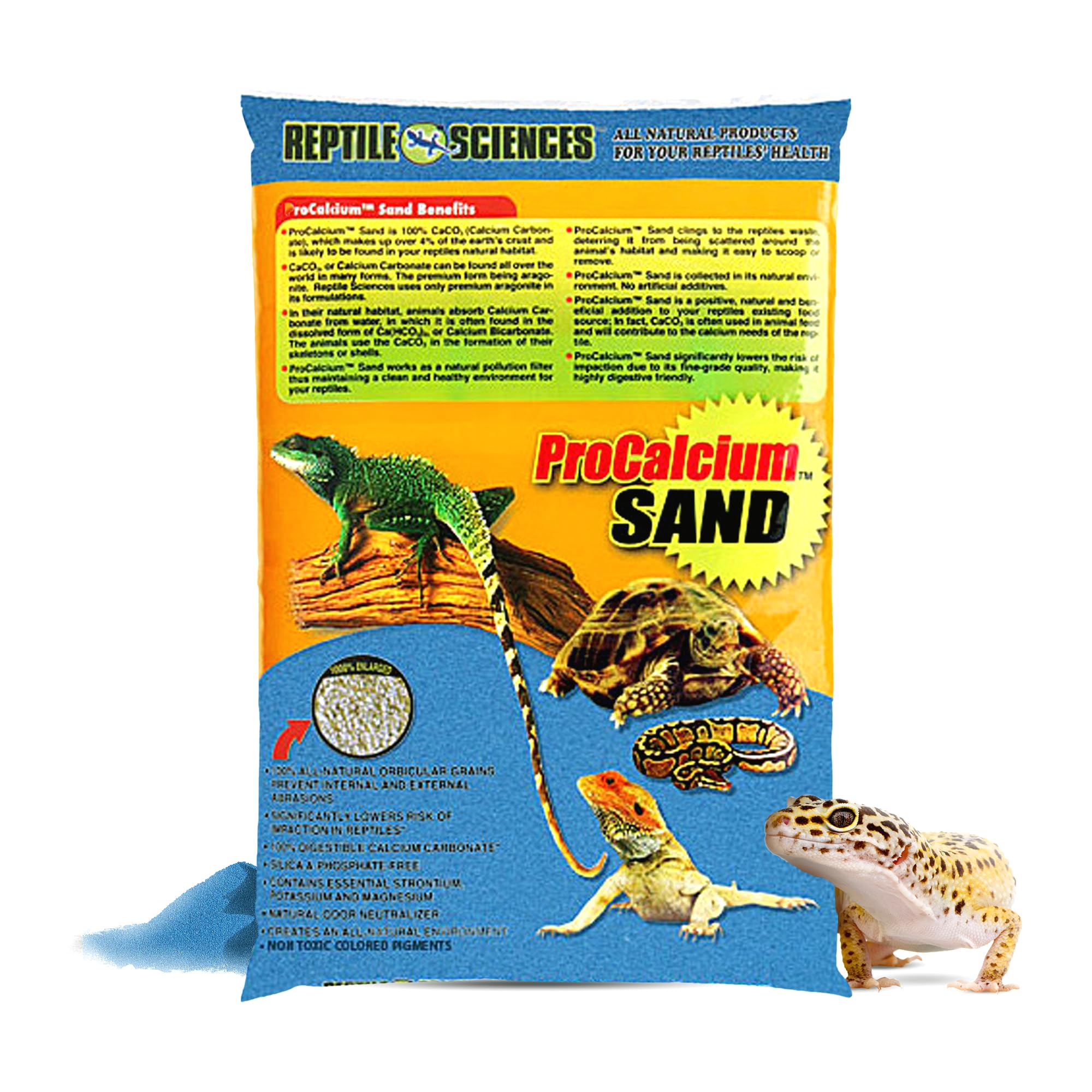 Reptile Sciences Blue Pro-Calcium, arena azul para terrario, facilita excavación segura.