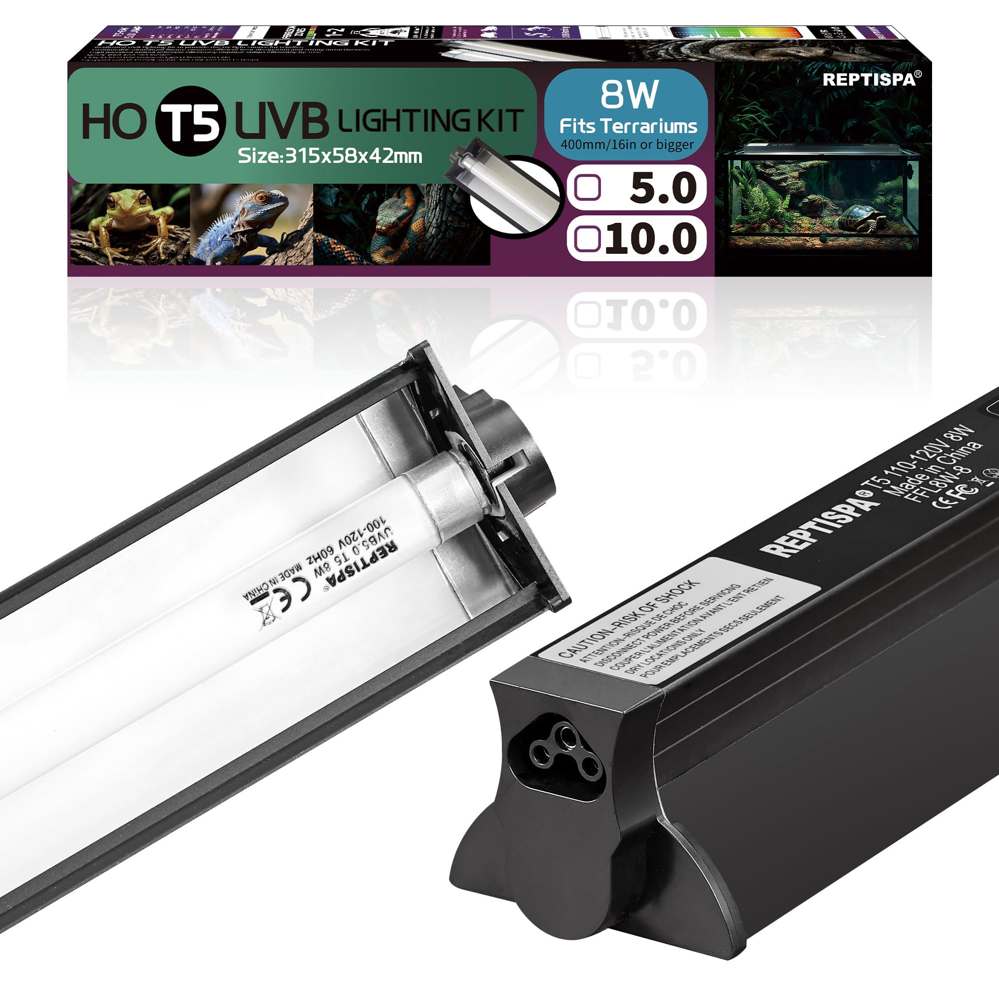 Reptispa T5 HO UVB lampara completa: iluminación natural para reptiles.