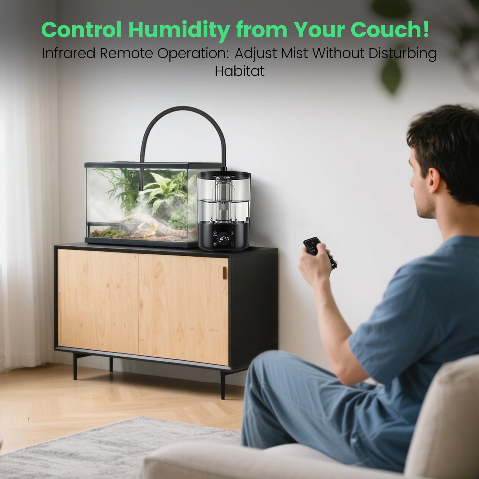 REPTITRIP humidificador de 4 L en acción ofrece humedad constante
