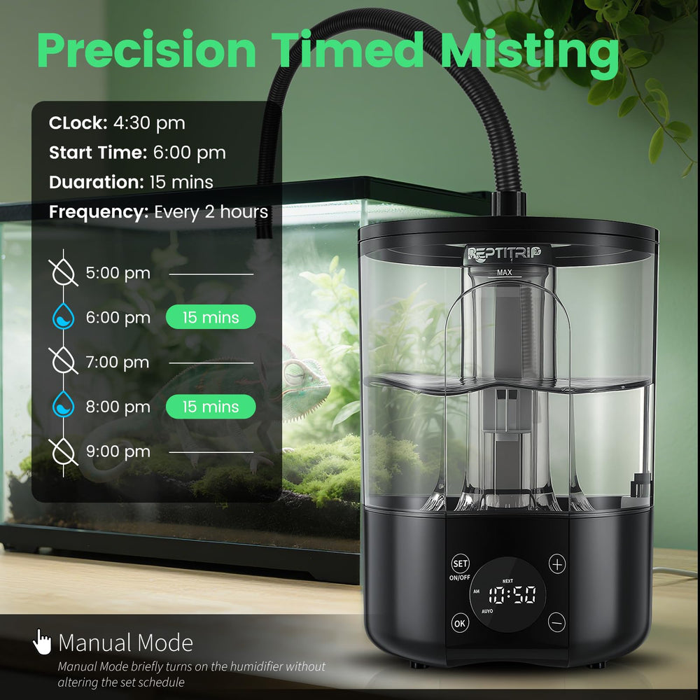 REPTITRIP humidificador con temporizador digital permite programar intervalos precisos