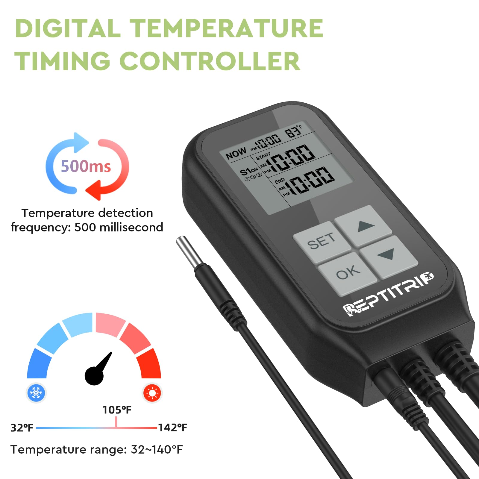 REPTITRIP ter­mostato carga máxima 1250W: compatible con equipos de terrario.