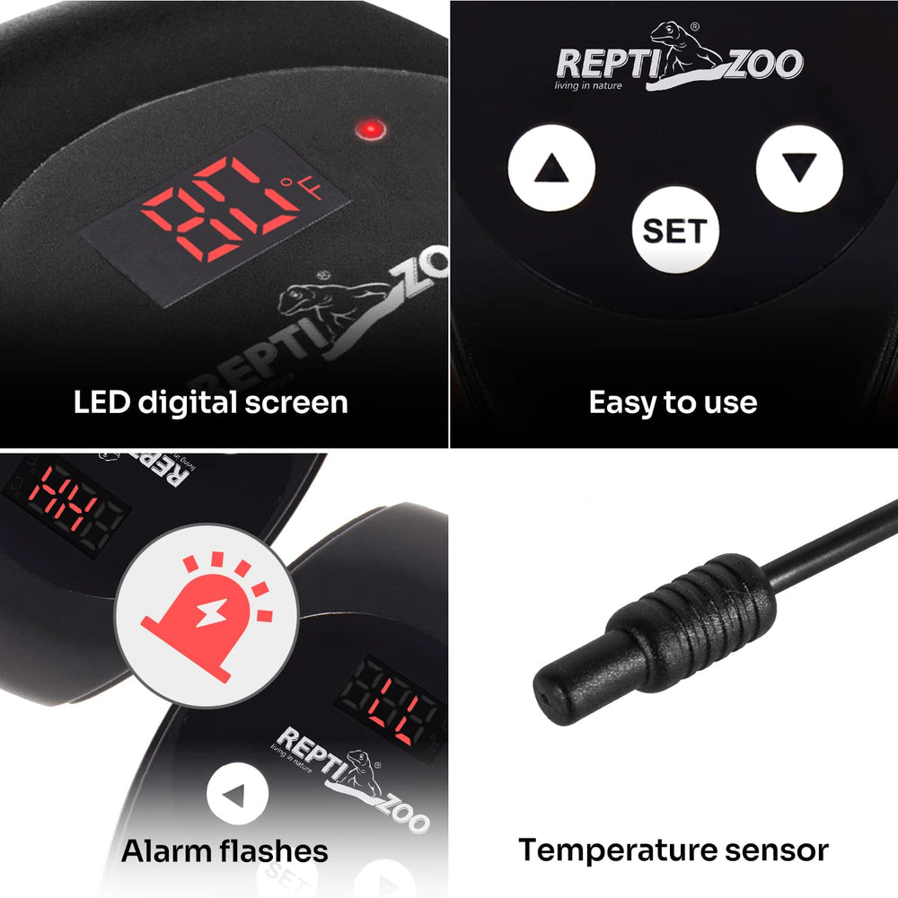 REPTI ZOO sensor de temperatura preciso ajustando el calor en tiempo real.